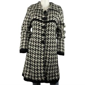 CARDUCCI Black White Houndstooth Knit Long Cardigan Wool Mohair Blend Office